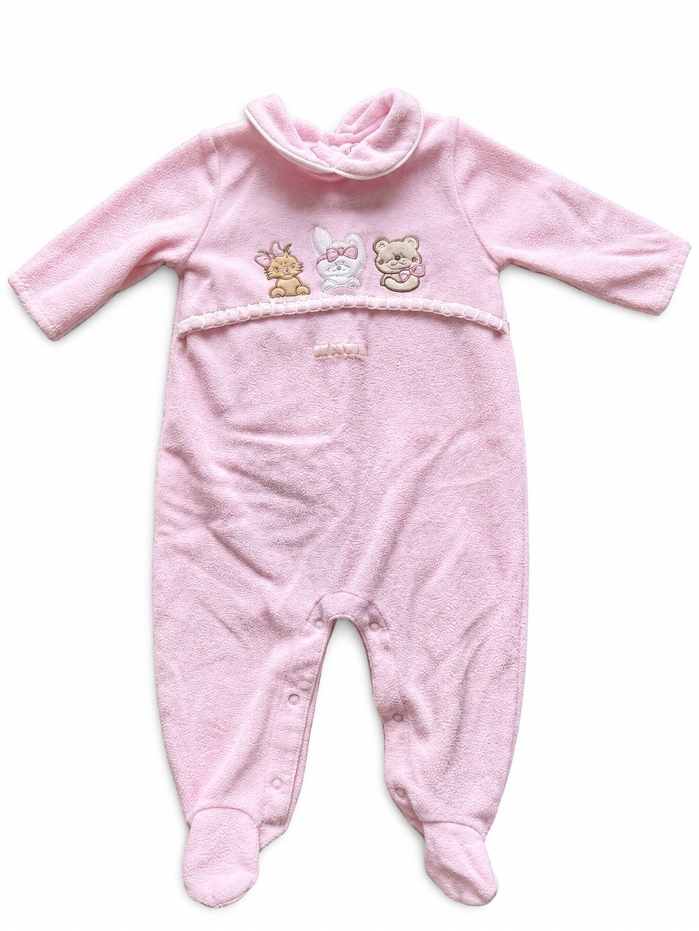 Vintage Class Club Baby Pink Fleece Footed Sleeper 3-6 Months Y2K Bear Bunny Cat